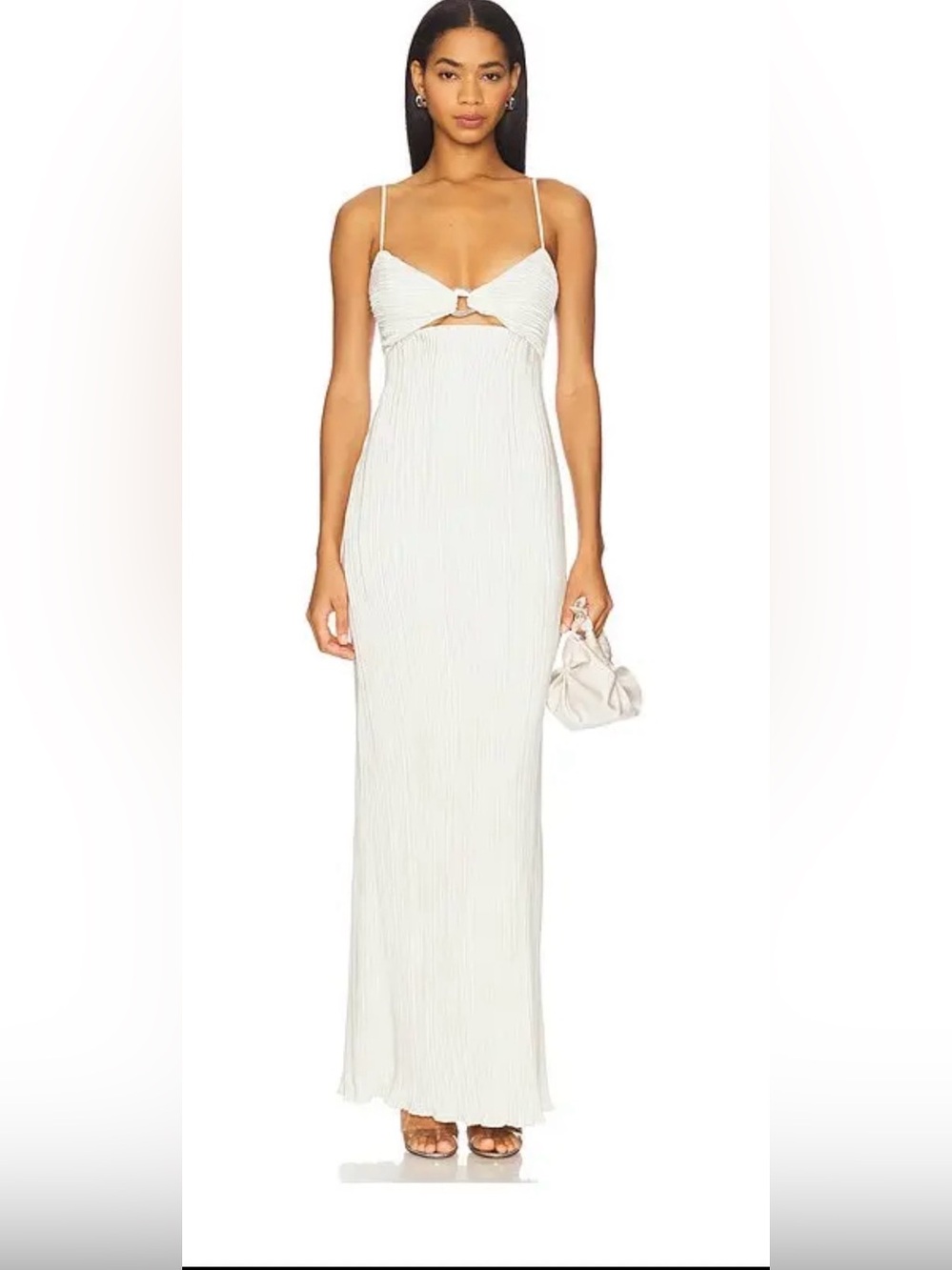 House of Harlow 1960 White Strapless Pleated Maxi Dress